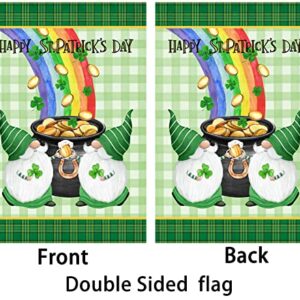 St Patrick's Day Garden Flag,Shamrock Spirit Gold Coin Hat Rainbow St Patricks Flag 12.5 x 18 Inch Clover Double-Sided Display 2 Layer Linen for Garden and Home Decorations