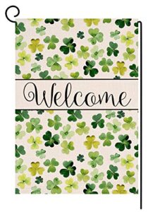 welcome spring st. patrick’s day small garden flag vertical double sided burlap yard outdoor decor 12.5 x 18 inches