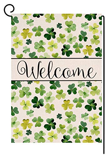 Welcome Spring St. Patrick's Day Small Garden Flag Vertical Double Sided Burlap Yard Outdoor Decor 12.5 x 18 Inches