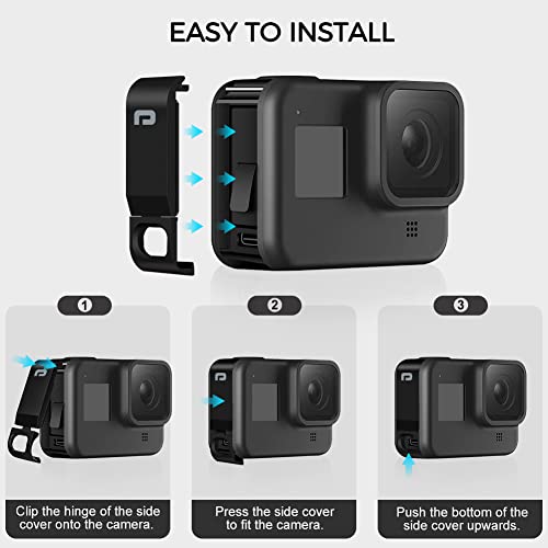 ParaPace Replacement Side Door for GoPro Hero 8 Black,Battery Cover Removable Type-C Charging Port Adapter Repair Part Camera Accessories