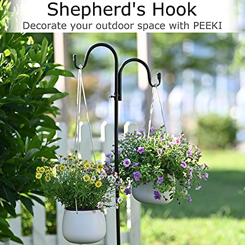 PEEKI Double Shepherds Hook, Adjustable Bird Feeder Pole for Outside with 5-Prong Base, Heavy Duty Garden Shepards Hooks for Outdoor Plant Hanger, Hummingbird Feeder Stand (47” Overall Height, 1-Pack)