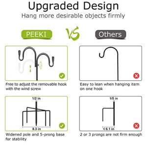 PEEKI Double Shepherds Hook, Adjustable Bird Feeder Pole for Outside with 5-Prong Base, Heavy Duty Garden Shepards Hooks for Outdoor Plant Hanger, Hummingbird Feeder Stand (47” Overall Height, 1-Pack)