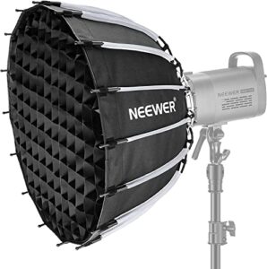 neewer 22inch/55cm parabolic softbox quick set up quick folding, with diffusers/honeycomb grid/bag, compatible with aputure 120d light dome godox sl60w neewer rgb cb60 and other bowens mount lights