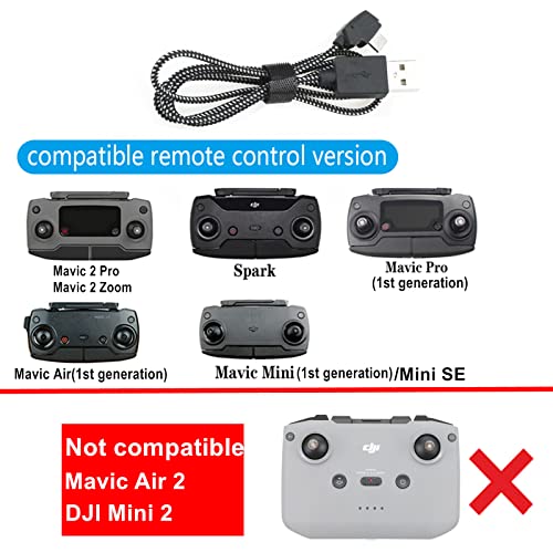 Hanatora Nylon Braided Remote Controller USB Charging Cable Cord for DJI Mavic 2 Pro/Zoom,Mavic Mini,Mini SE,Mavic Pro,Mavic Air,Spark Drone,Control Accessories
