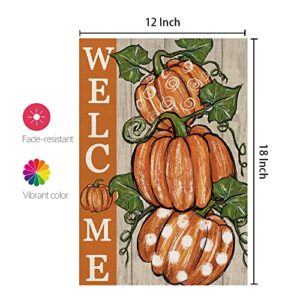 CROWNED BEAUTY Fall Thanksgiving Pumpkins Garden Flag 12x18 Inch Polka Dots Small Double Sided Burlap Welcome Yard Autumn Outside Decoration