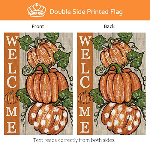 CROWNED BEAUTY Fall Thanksgiving Pumpkins Garden Flag 12x18 Inch Polka Dots Small Double Sided Burlap Welcome Yard Autumn Outside Decoration