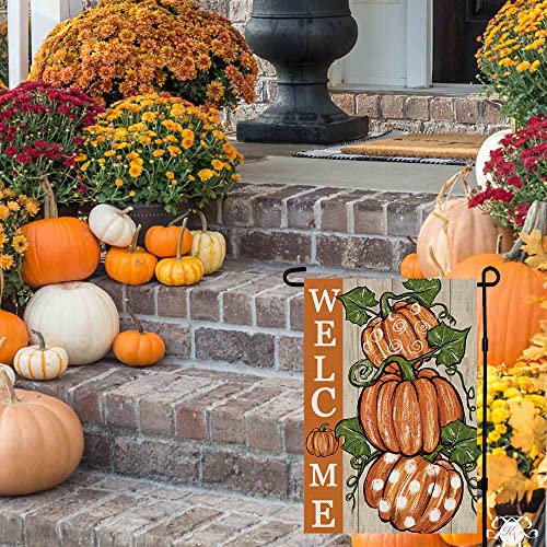 CROWNED BEAUTY Fall Thanksgiving Pumpkins Garden Flag 12x18 Inch Polka Dots Small Double Sided Burlap Welcome Yard Autumn Outside Decoration