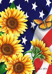 toland home garden 1012204 american sunflowers patriotic flag 28×40 inch double sided for outdoor flower house yard decoration