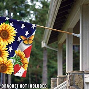 Toland Home Garden 1012204 American Sunflowers Patriotic Flag 28x40 Inch Double Sided for Outdoor Flower House Yard Decoration