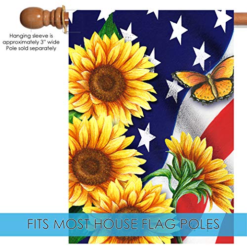 Toland Home Garden 1012204 American Sunflowers Patriotic Flag 28x40 Inch Double Sided for Outdoor Flower House Yard Decoration