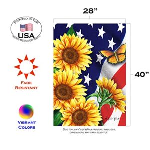 Toland Home Garden 1012204 American Sunflowers Patriotic Flag 28x40 Inch Double Sided for Outdoor Flower House Yard Decoration