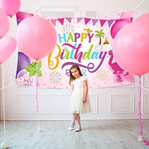 Sumind Dinosaur Happy Birthday Backdrop, Dinosaur Birthday Party Background Boy/Girl Birthday Gaming Banner for Birthday Decoration, Baby Showers and Photo Prop (Pink)