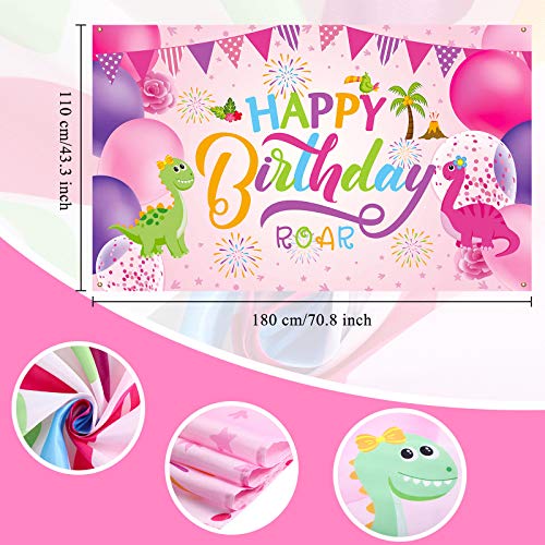 Sumind Dinosaur Happy Birthday Backdrop, Dinosaur Birthday Party Background Boy/Girl Birthday Gaming Banner for Birthday Decoration, Baby Showers and Photo Prop (Pink)