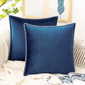 gawamay throw pillow covers 22×22 cushion cases, soft velvet modern novelty edge designs, mix and match for home decor, pack of 2 decorative outdoor pillow cover for patio furniture bedroom(navy blue)