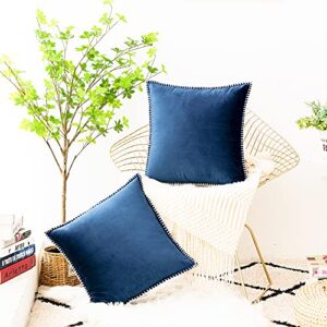 GAWAMAY Throw Pillow Covers 22x22 Cushion Cases, Soft Velvet Modern Novelty Edge Designs, Mix and Match for Home Decor, Pack of 2 Decorative Outdoor Pillow Cover for patio furniture Bedroom(Navy Blue)