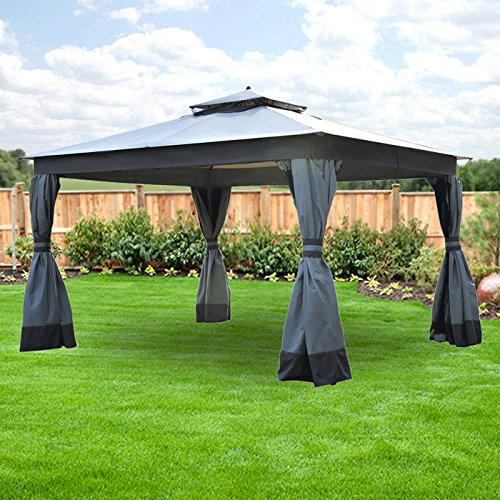 Garden Winds (LCM1158BCN-RS) Replacement Canopy and Net Allen Roth Two Tier Finial Gazebo - RipLock 350, 10 x 12 Feet - Beige