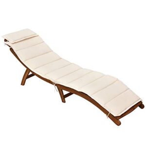 outsunny outdoor chaise lounge, acacia wood folding sun lounger chair with cushion pad for patio, garden, lawn, backyard, cream white