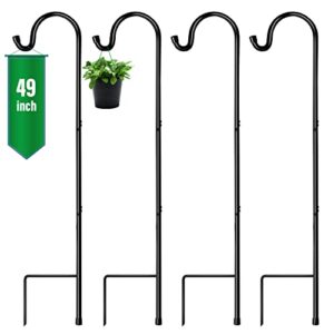goforwild shepherd hook 4 pack adjustable, 49 inches tall, made of premium metal for garden decor, plant hanger, lantern hook, solar light hanging, 7014