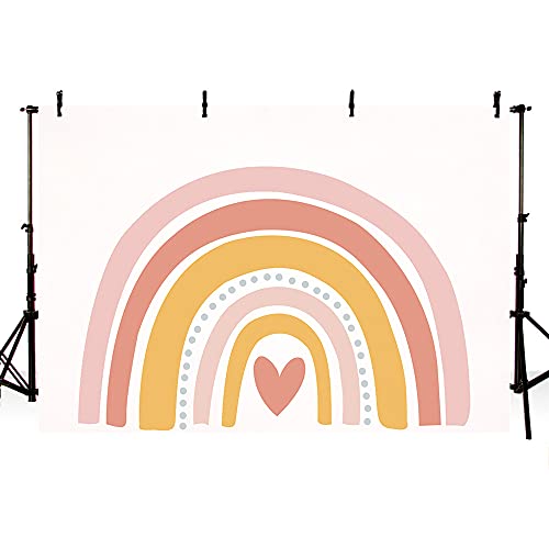 MEHOFOND 7x5ft Boho Rainbow Pink Birthday Backdrop Bohemian Baby Girl Photography Background Happy 1st Birthday Party Banner Decoration Supplies Sweetheart Cake Smash Table Photo Studio Booth Props