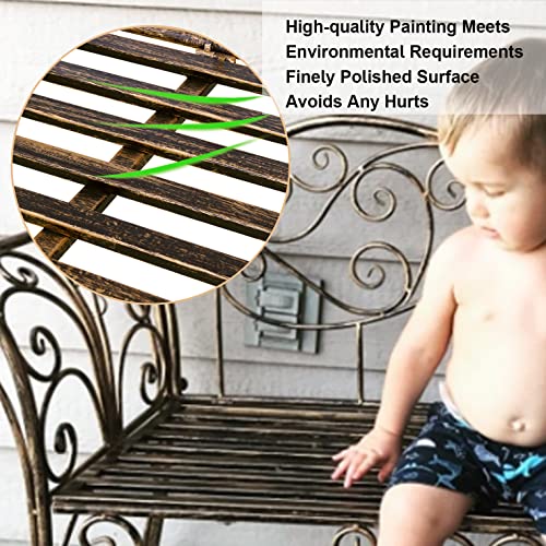 HLC Garden Bench Metal Outdoor Benchs for Front Porch Patio Park Yard 2 Seats Bench with Backrest and Armrests (Antique Bronze)