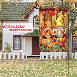 JOPHMO Fall Garden Flag, Happy Fall Gnomes Pumpkins Small Garden Flags 12x18 Inch, Double Sided Vertical Burlap Yard Flag Home Seasonal Outdoor Decor