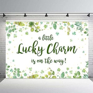 mehofond 7x5ft a little lucky charm baby shower backdrop st. patrick’s day party decor boy girl baby shower banner green shamrock background supplies photo booth props