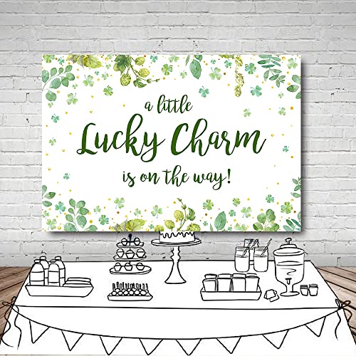 MEHOFOND 7x5ft A Little Lucky Charm Baby Shower Backdrop St. Patrick’s Day Party Decor Boy Girl Baby Shower Banner Green Shamrock Background Supplies Photo Booth Props