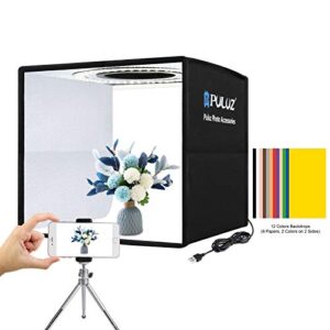 puluz mini photo studio light box, photo shooting tent kit, portable folding photography light tent kit with cri >95 96pcs led light + 6 kinds double- sided color backgrounds for small size products