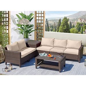 erommy 7 pieces patio furniture set, outdoor sectional pe rattan sofa with table, cushions and pillows, patio sofa for garden, lawn, balcony