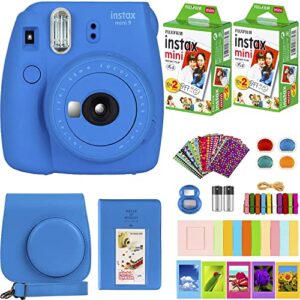 fujifilm instax mini 9 instant camera + fujifilm instax mini film (20 sheets) bundle with deals number one accessories including carrying case, color filters, kids photo album + more (cobalt blue)