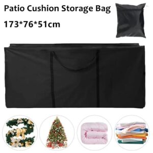 PATERIC Patio Cushion Storage Bag 68 Inch Extra Large Waterproof Outdoor Pillow Storage Cover for Garden Furniture Cushions Protection Water Resistant, Black