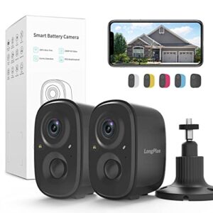 longplus 2 pack wireless outdoor security camera,battery powered wireless security camera for home security, wireless wifi camera with ai detection, color night vision,spotlight,2 way audio,only2.4ghz