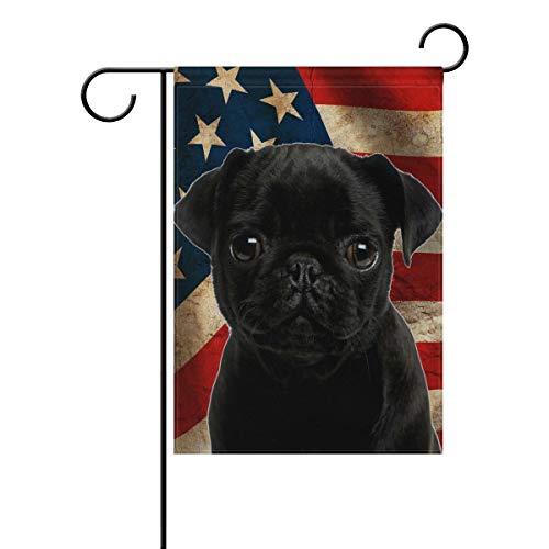 HOOSUNFlagrbfa Pug Puppy Dog Garden Flag 12 X 18 Inches, Vintage American Flag Double Sided Outdoor Yard Yall Garden Flag for Wedding Party House Home Decor