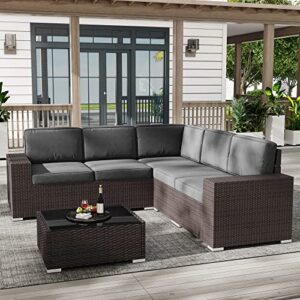layinsun outdoor patio furniture set 6 pieces sectional conversation sofa set brown rattan sofa set with coffee table