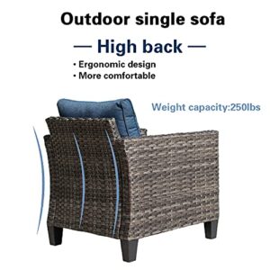 ovios Patio Furniture Sets 6 PCS High Back Outdoor Wicker Rattan Sofa Sectional Set with Coffee Table Garden Backyard Porch (Denim Blue-Grey)