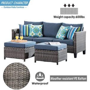 ovios Patio Furniture Sets 6 PCS High Back Outdoor Wicker Rattan Sofa Sectional Set with Coffee Table Garden Backyard Porch (Denim Blue-Grey)