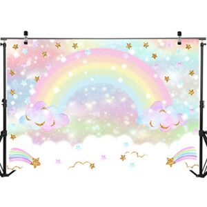 Mocsicka Rainbow Backdrop 7x5ft Pastel Rainbow Birthday Cloud Glitter Stars for Kids' Party Decorations Cake Table Banner Rainbow Baby Shower Photography Background