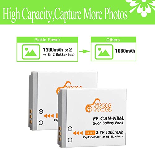 Pickle Power NB-6L NB-6LH Batteries and LED Battery Charger Replacement for Canon PowerShot SX530 HS, SX710 HS, SX700 HS, SX610 HS, SX600 HS, SX540 HS, SX510 HS, SX500 is, SX280 HS, SX270 HS, D30, S90