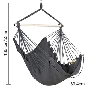 Y- STOP Hammock Chair Hanging Rope Swing, Max 500 Lbs, Hanging Chair with Pocket, Removable Steel Spreader Bar with Anti-Slip Rings, Quality Cotton Weave for Comfort, Durability, Dark Grey