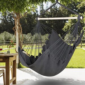 Y- STOP Hammock Chair Hanging Rope Swing, Max 500 Lbs, Hanging Chair with Pocket, Removable Steel Spreader Bar with Anti-Slip Rings, Quality Cotton Weave for Comfort, Durability, Dark Grey