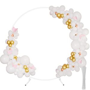 fogein 6.6ft round backdrop stand, stable circle balloon arch frame, metal circle arch stand for wedding birthday party baby shower decoration(white)
