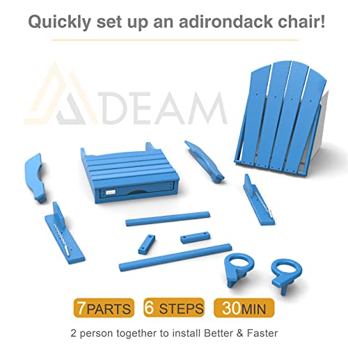 Mdeam Folding Adirondack Chair Fire Pit Chairs Adirondack Chairs Weather Resistant with 2 Cup Holder/Adirondack Retractable Ottoman for Patio Garden Backyard Lawn Outdoor(Blue)
