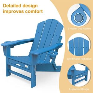 Mdeam Folding Adirondack Chair Fire Pit Chairs Adirondack Chairs Weather Resistant with 2 Cup Holder/Adirondack Retractable Ottoman for Patio Garden Backyard Lawn Outdoor(Blue)