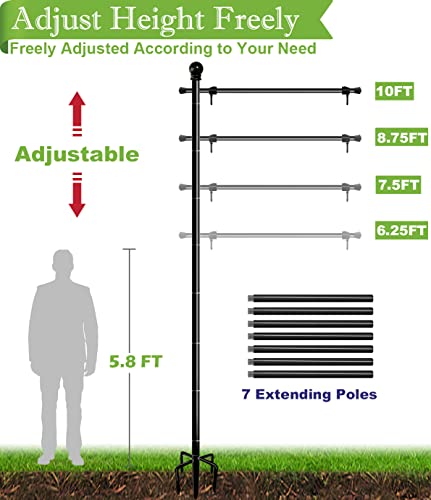 Koutemie 10FT Garden Flag Pole Stand with 5 Prong Base for 3x5 American flags, Adjustable Heavy Duty Outdoor Flagpole Holder Kit for Yard Decoration, 1 Pack