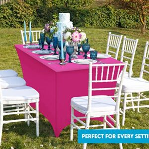 Utopia Kitchen Spandex Tablecloth 2 Pack [6FT, Fuchsia] Tight, Fitted, Washable and Wrinkle Resistant Stretch Rectangular Patio Table Cover for Event, Wedding, Banquet & Parties [72Lx30Wx30H Inch]