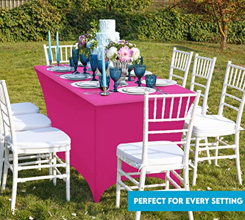 Utopia Kitchen Spandex Tablecloth 2 Pack [6FT, Fuchsia] Tight, Fitted, Washable and Wrinkle Resistant Stretch Rectangular Patio Table Cover for Event, Wedding, Banquet & Parties [72Lx30Wx30H Inch]