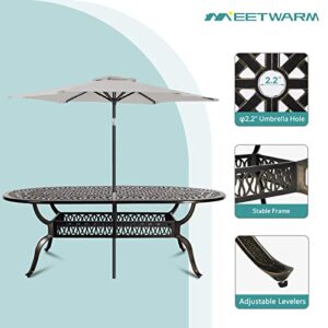 MEETWARM 9-Piece Outdoor Patio Dining Set, 8 Outdoor Dining Chairs and 1 Oval Table with 2" Umbrella Hole, All Weather Cast Aluminum Patio Funiture Set for Backyard, Patio, Garden