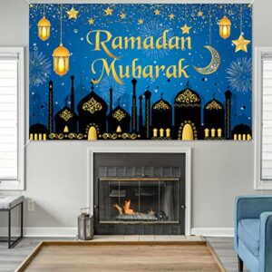 PTFNY Ramadan Mubarak Backdrop Banner 71 x 43 Inch Large Size Muslim Eid Mubarak Backdrop Background Party Decorations Supplies Muslim Ramadan Photo Booth Props