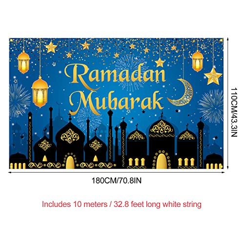 PTFNY Ramadan Mubarak Backdrop Banner 71 x 43 Inch Large Size Muslim Eid Mubarak Backdrop Background Party Decorations Supplies Muslim Ramadan Photo Booth Props