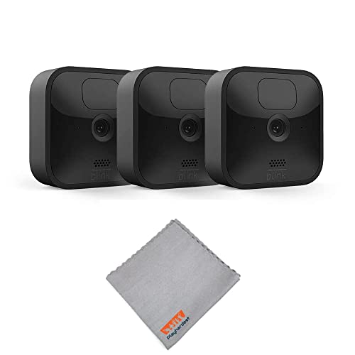 Outdoor Blink Wireless Battery-Powered, Motion Detecting, Weather Resistant Security Camera System Kit with Playhardest Cleaning Cloth (Black - 3 Cam)